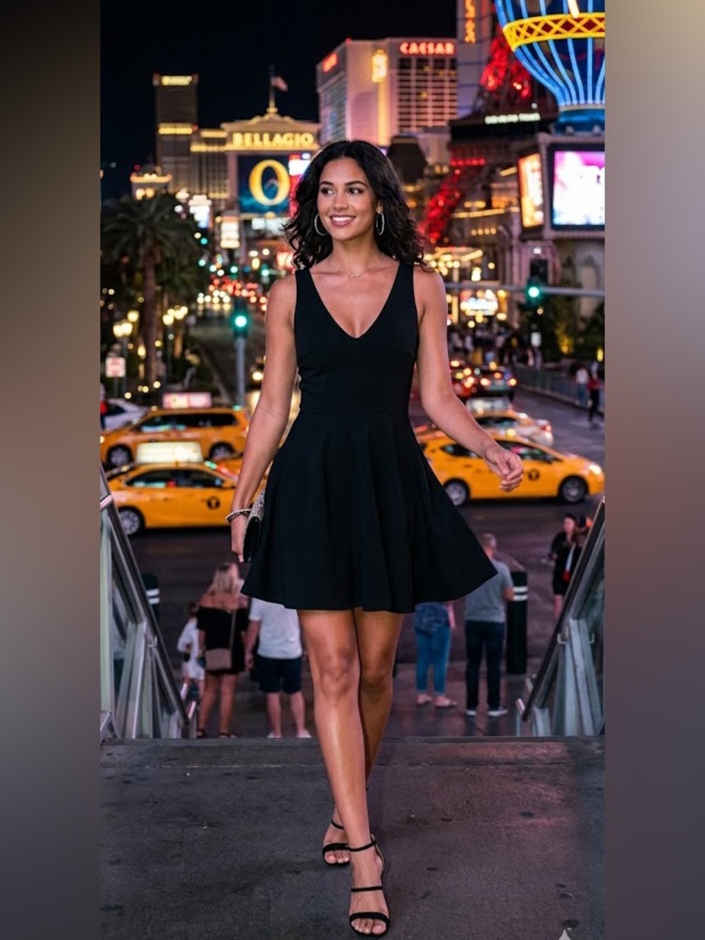 Aqua Black V-Neck Mini skate Dress
